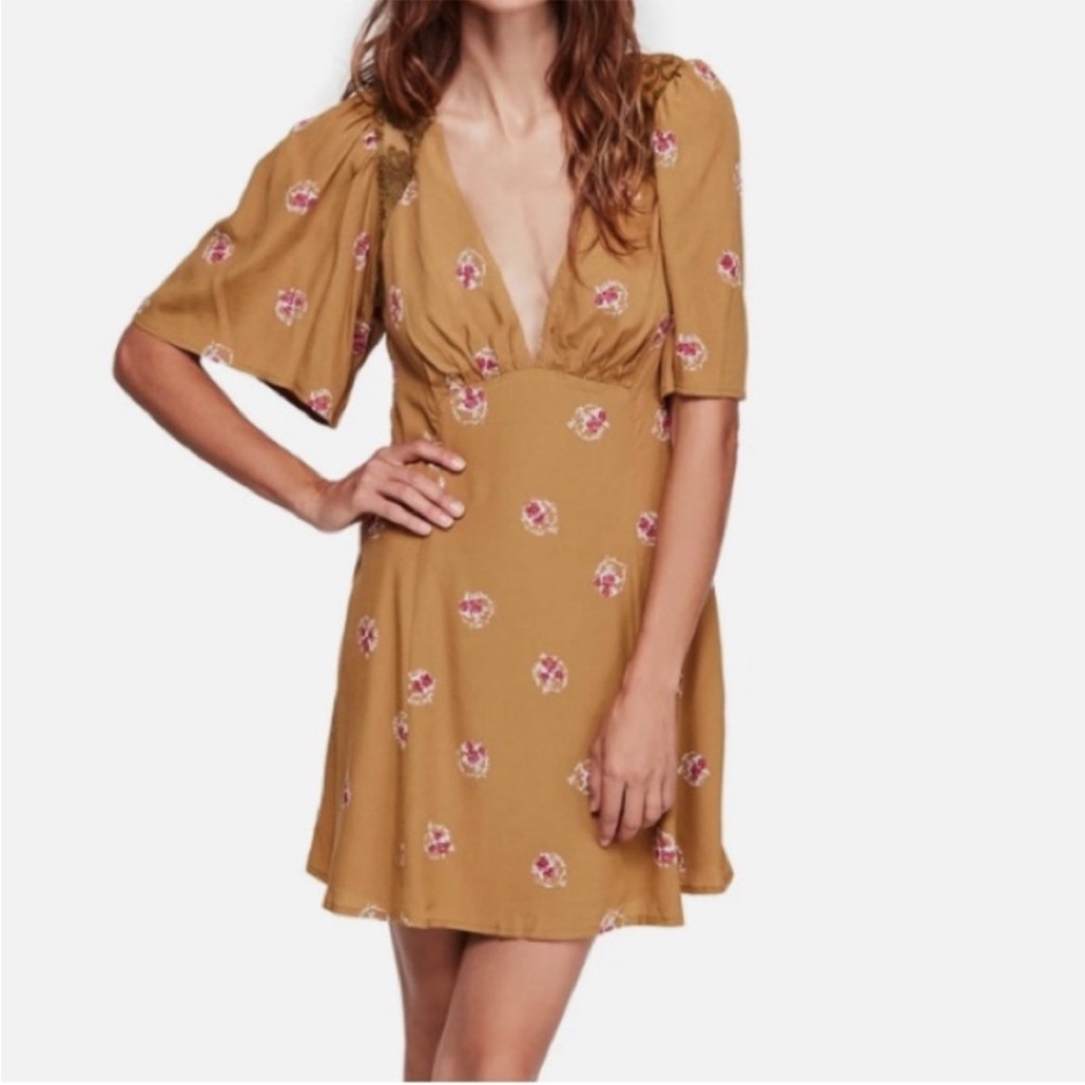 Free People Mustard Floral Mini Dress